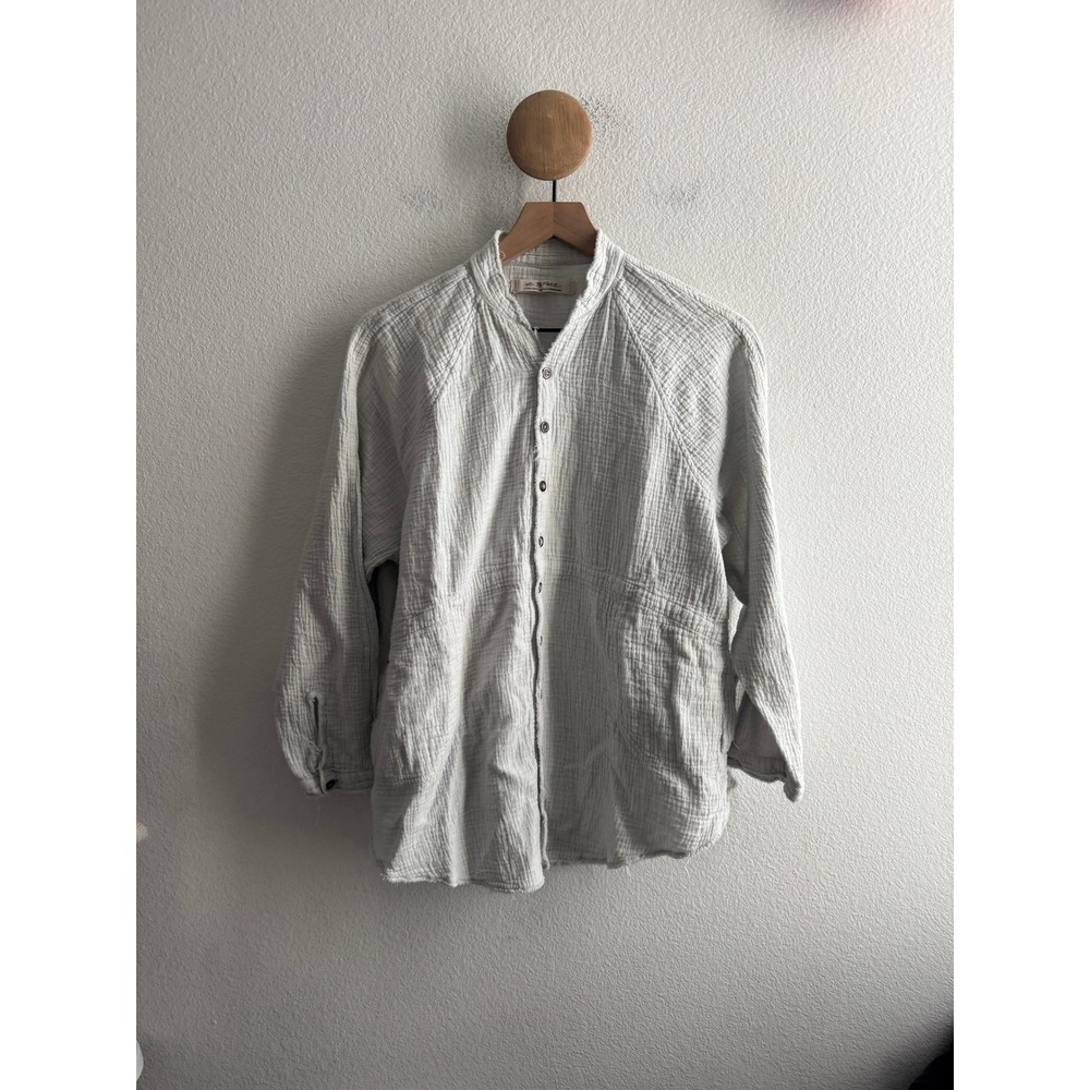 We The Free Free People Oversized Light Blue Cotton Gauze Button Down Shirt XS